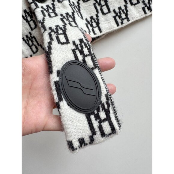 WE11DONE WD1 White Black Logo Wool Cashmere Jacquard Cardigan Sweater, Size S - Picture 10 of 16